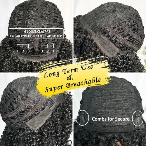 Vista 6 de SOKU Peluca de cabello corto rizado para mujeres negras, peluca corta rizada con flequillo, 10 pulgadas, rubia, resistente al calor, para mujer