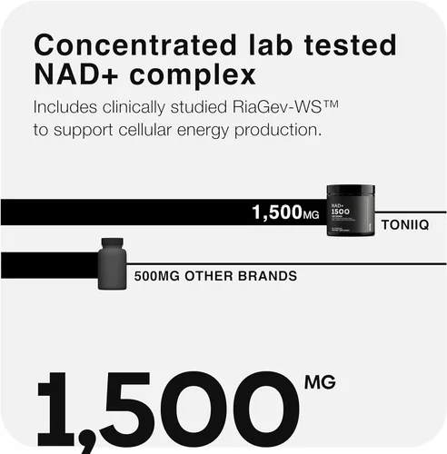 Vista 5 de Toniiq Suplemento NAD+ 1500mg - Suplemento NAD de Ultra Alta Potencia con Ingredientes Clínicamente Estudiados con RiaGev-WS™ Patentado, Resveratrol