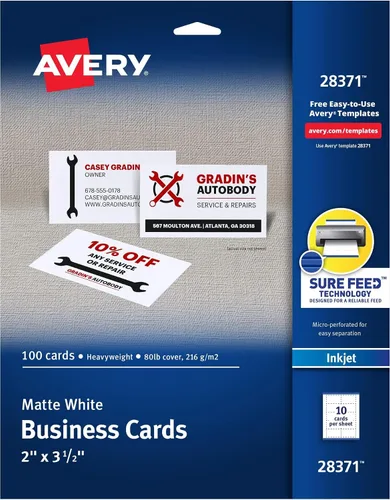 Vista 9 de Avery - Tarjetas de presentación impresas con tecnología de alimentación segura, 2 x 3.5 pulgadas, color blanco, 100 tarjetas de presentación