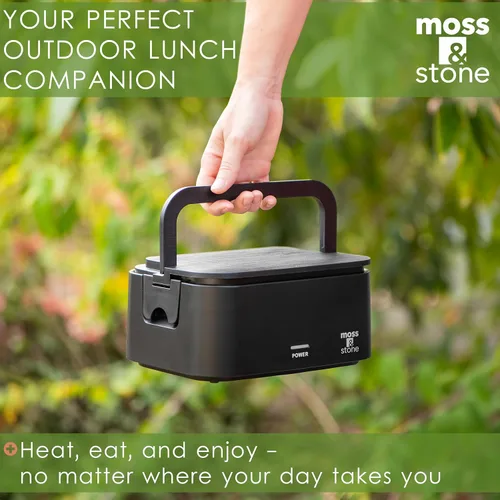 Vista 3 de Moss & Stone Fiambrera eléctrica negra para adultos, calentador portátil de 80 W para el trabajo con recipiente de acero inoxidable 304 de 0.9 L