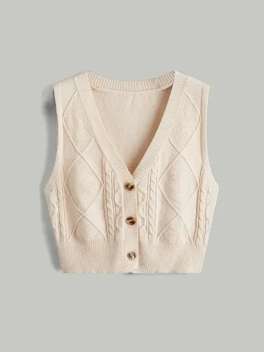 Vista 7 de SweatyRocks Cárdigan de punto básico sin mangas con cuello en V y botones frontales para mujer