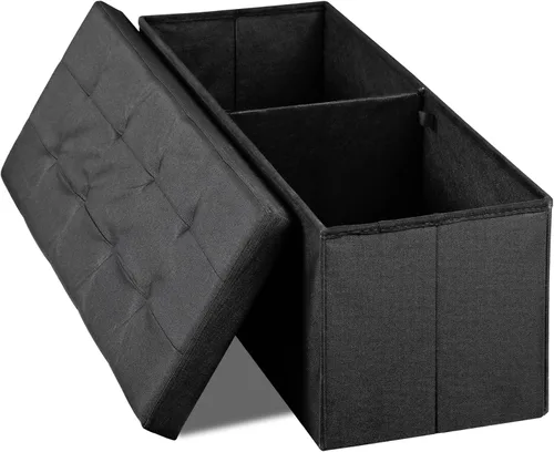 Vista 9 de LEMY - Banco de almacenamiento otomano plegable de 43 pulgadas, taburete reposapiés con divisor de madera y gran espacio de almacenamiento, banco