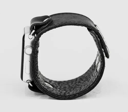 Vista 8 de Correa de cuero cosida ancha compatible con Apple Watch de 1.496 in 1.575 in 1.614 in 1.654 in 1.732 in 1.772 in 1.811 in 1.929 in, hecho a mano UA