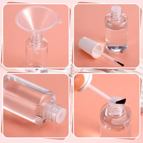 Vista 5 de Irenare 20 botellas vacías recargables de esmalte de uñas de 0.7 onzas líquidas, envase de plástico para esmalte de uñas, botella vacía con mezcla