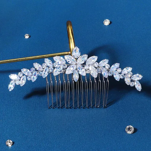 Vista 4 de Missgrace Peine de pelo de circonita brillante para novia, estilo bohemio, simple, para novia, boda, graduación, brillante, diamantes de imitación