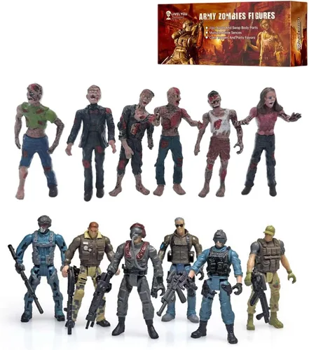 Vista 8 de Figura de acción de hombres del ejército y zombi, juguetes realistas de escena de batalla zombi, colecciones de juguetes de Navidad, Halloween, Negro