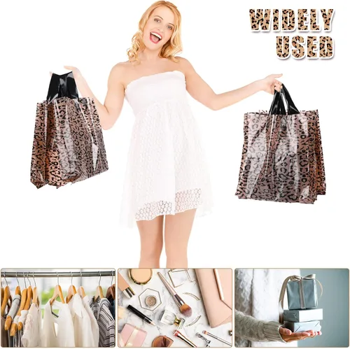 Vista 5 de Woanger 100 bolsas de compras de leopardo de plástico con estampado de guepardo, bolsa de regalo de leopardo para pequeñas empresas, fiesta