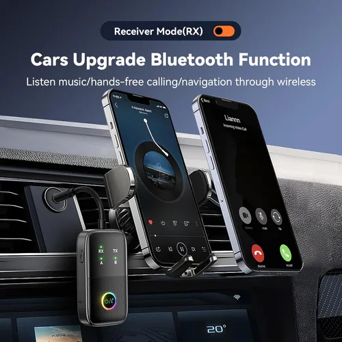 Vista 4 de Receptor transmisor Bluetooth A5 Pro, adaptador Bluetooth de avión 2 en 1 para aviones, televisores, gimnasios, admite conexión de 2