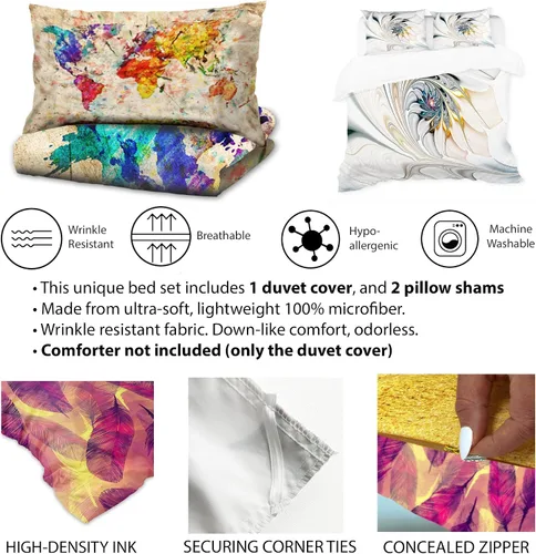 Vista 5 de DesignQ Juego de funda de edredón de 3 piezas, ultra suave, hipoalergénico, para todas las estaciones, geishas japonesas y dragones, juego de funda