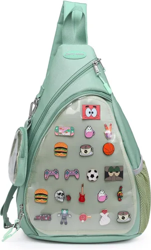Vista 11 de Bolsa Oxford Ita Kawaii con Pin de Exhibición, Mochila Deportiva de Hombro Único, Mochila de Senderismo, Mochila de Día, Beige