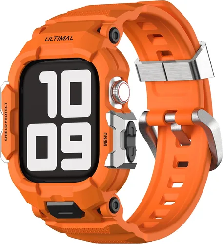 Vista 11 de ULTIMAL Correa resistente compatible con Apple Watch Band de 1.614 pulgadas, 1.575 pulgadas, SE3 SE2 SE Series 9/8/7/6/5/4 con funda, correa a