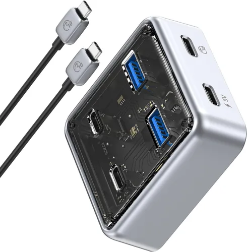 Vista 9 de ORICO Concentrador USB-C de 10 Gbps, divisor USB 3.2 de aleación de zinc de 4 puertos con 2 puertos USB-A y 2 puertos USB-C, extensor de datos