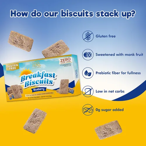 Vista 3 de ChocZero Galletas de desayuno de arándanos, sin azúcar añadido, keto y sin gluten, galletas de aperitivos con alto contenido de fibra, 30 por caja