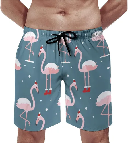 Vista 2 de Flamingo in Christmas Hat - Traje de baño para hombre, pantalones cortos de entrenamiento, traje de baño o pantalones cortos atléticos, secado
