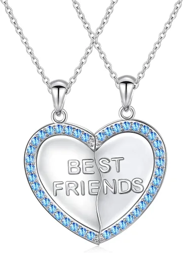 Vista 8 de 925 Sterling Silver Best Friend Friendship BFF Couple Necklaces 2 Piece Set