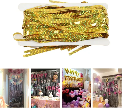 Vista 5 de 4 cortinas de fondo Tl, 3.3x6.6 ft reutilizable papel de aluminio Fe, cortina de fondo de fotos para cumpleaños, graduación, Año Nuevo, boda (ld)