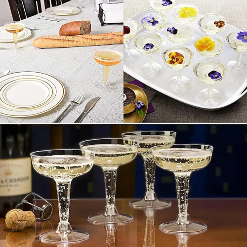 Vista 6 de Paquete de 100 vasos de plástico para champán, copas de champán desechables de plástico para fiestas, 4 onzas, copas de vino de Martini Margarita