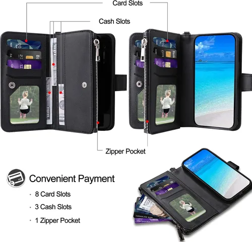 Vista 3 de Funda para iPhone 11, 2 en 1 magnética desmontable, funda de piel sintética con tarjetero para iPhone 11, color negro