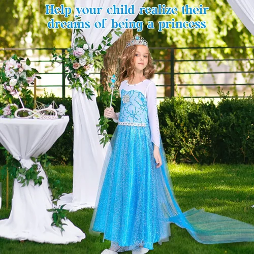 Vista 2 de Acecharming Princess Dress Girls Cosplay Costume Kids Floral Puffy Dresses with Accessories for Halloween Costume