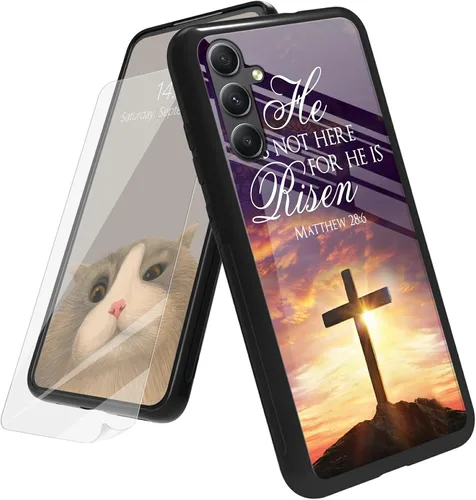 Vista 8 de Funda para Samsung Galaxy A12 5G con protector de pantalla, parte trasera de vidrio templado + TPU de silicona suave que absorbe los golpes