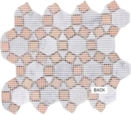 Vista 8 de Carrara Waterjet mármol con mezcla de círculos de palas de nácar azulejos en hoja de mosaico (1 hoja)