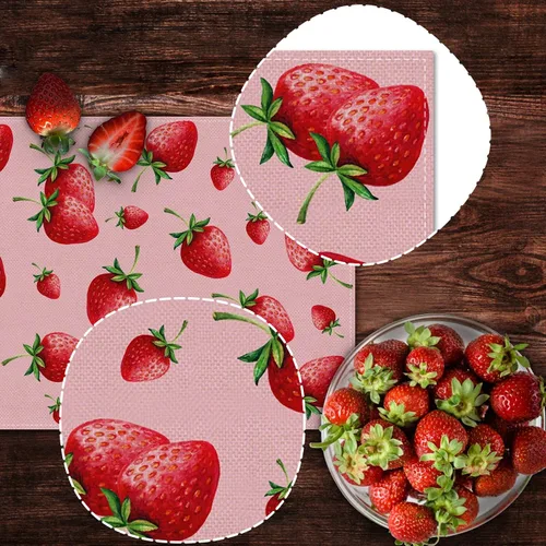 Vista 5 de Nepnuser Camino de mesa de fresa para niña, baby shower, decoración de fiesta de cumpleaños, decoración del hogar, comedor, cocina (13 x 72 pulgadas)