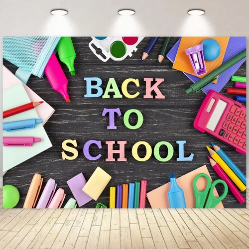 Vista 14 de Telón de fondo de pizarra negra para el regreso a clases, fondo de fotografía para el primer día de escuela, accesorios para cabina de fotos