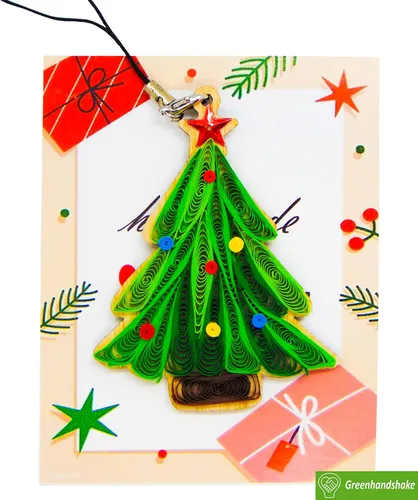 Vista 4 de Árbol de Navidad, decoración del hogar, decoración navideña, adorno hecho a mano, ornamento quilled, bolso, mochila, bolso, teléfono móvil