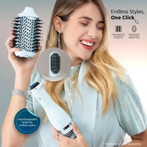 Vista 5 de TAIFF Cepillo secador de turmalina – Cepillo térmico iónico de 1200 W con cabezal extraíble – Secador de pelo portátil Cepillo alisador y rizador