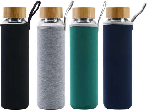 Vista 6 de sunkey Botella de agua de vidrio de 32 onzas de boca ancha con funda de bambú, botella de agua motivacional con marcador de tiempo, reutilizable