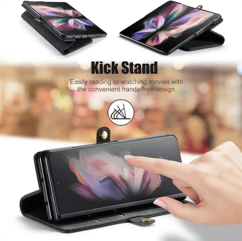 Vista 6 de Funda tipo cartera para Samsung Galaxy Z Fold 3 con soporte para bolígrafo S, color negro