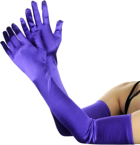 Vista 16 de NYFASHION101 Guantes largos clásicos de satén de longitud ópera para mujer 16BL Negro