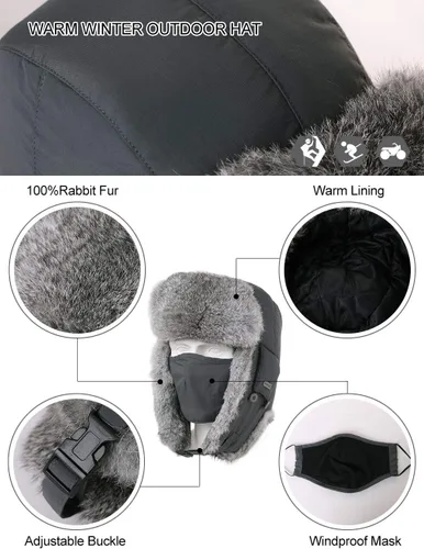 Vista 5 de Comhats Gran XL Trapper Trooper Caza Cálido Oído Solapa Rusia Ushanka Invierno Esquí Clima Frío Bombardero Sombreros para Hombres