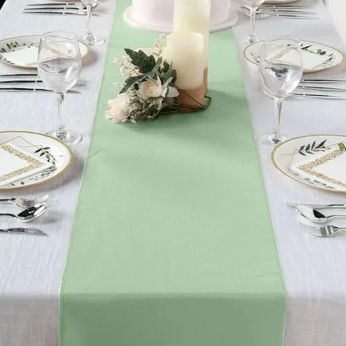 Vista 27 de Efavormart - Camino de mesa de poliéster de alta calidad azul claro para bodas, fiestas de cumpleaños, banquetes, decoración, ajuste rectangular