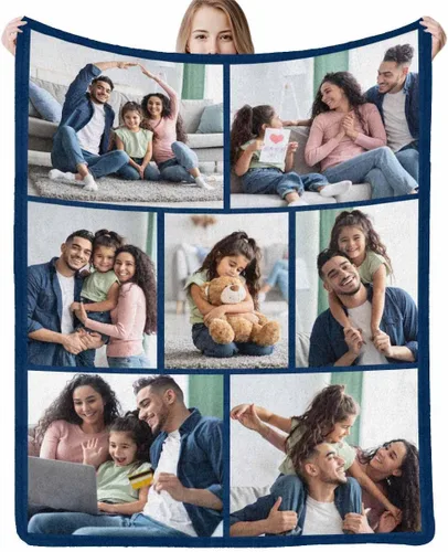 Vista 20 de InterestPrint Manta personalizada con nombre, 6 fotos, manta personalizada para aniversario, boda, para marido, esposa, amantes, 6 tamaños