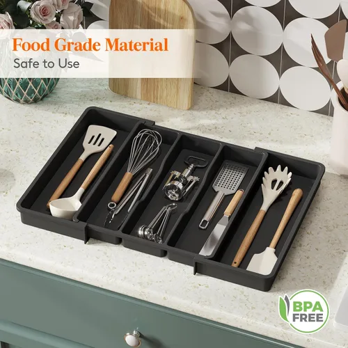 Vista 7 de Lifewit Organizador de cajones y organizador de utensilios, bandeja de cocina expandible para cocina, soporte de cubiertos de plástico ajustable