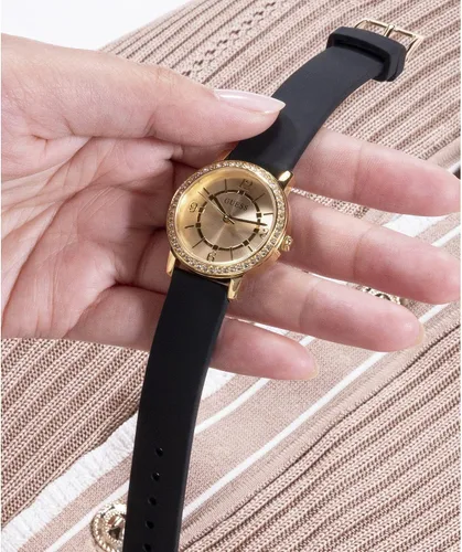 Vista 6 de GUESS Reloj analógico de silicona dorada y negra Negro/Oro/Champán