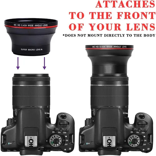 Vista 4 de Lente gran angular HD profesional de 2.047 in 0.43x con porción macro para cámaras DSLR Nikon D7100 D7000 D5500 D5300 D5200 D5100 D3300 D3200 D3100