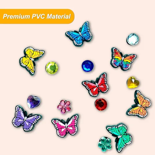 Vista 2 de pocpockets Dijes de decoración de zapatos de mariposa para zapatos, pulseras, pulseras y pulseras de PVC, decoración para mujeres, regalos de fiesta
