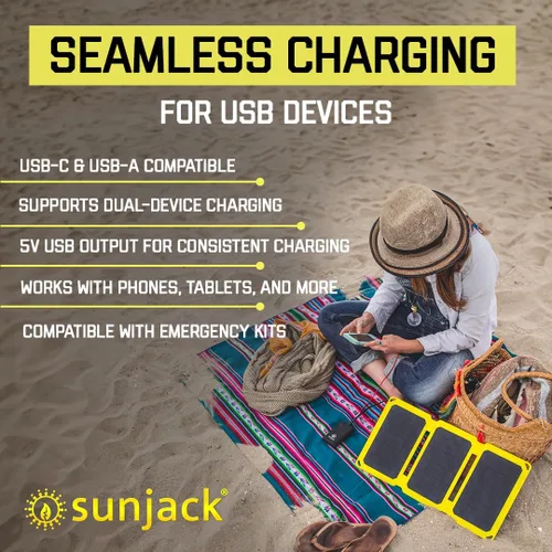 Vista 4 de SunJack Panel solar plegable de 15 vatios, panel solar portátil monocristalino ETFE con USB-C y USB-A, paneles solares impermeables IP67