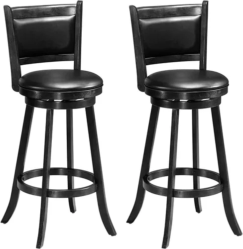 Vista 12 de ERGOMASTER Taburetes de bar giratorios de 24 pulgadas con respaldo, madera de caucho, negro, juego de 2