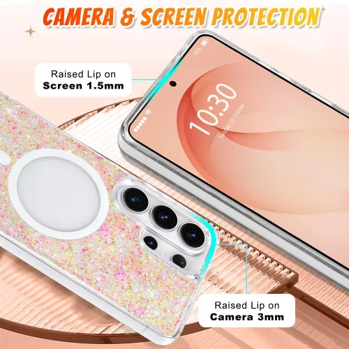 Vista 248 de Bonoma - Funda compatible con Samsung Galaxy S21 Plus, diseño de corazón con purpurina, color rosa Support for MagSafe, Plating Magnetic Case TPU
