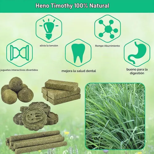 Vista 4 de ERKOON 25 juguetes masticables de conejo, 100% natural Timothy heno galleta y palitos de golosinas, juguete masticable para dientes para conejo