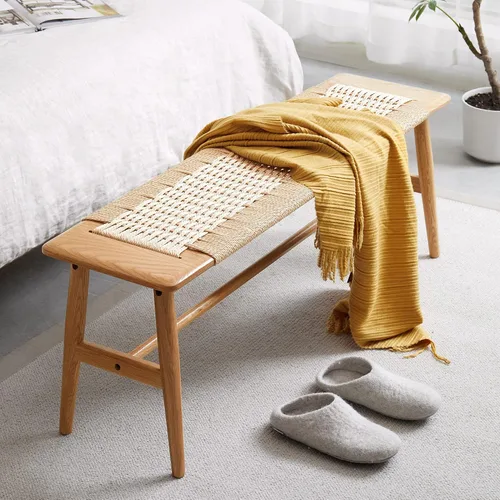 Vista 20 de Banco de comedor 100% roble macizo, banco de madera para el extremo de la cama con esquinas redondeadas, bancos de entrada para entrada, pasillo