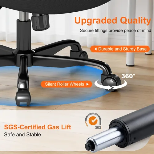 Vista 8 de Silla de oficina ergonómica, cómoda silla de escritorio de malla con reposabrazos abatibles y ruedas de rodadura suave, silla de computadora