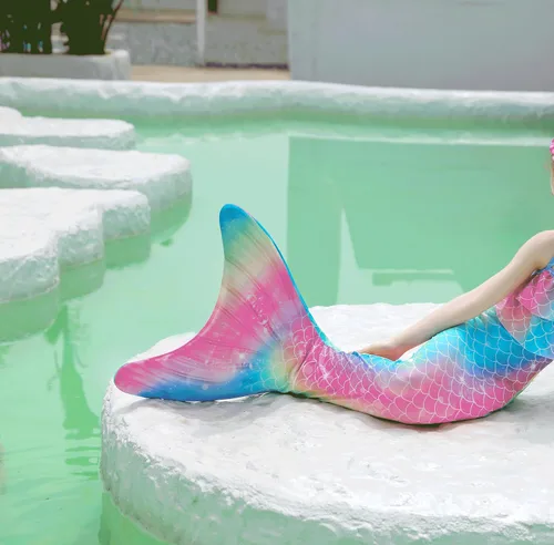 Vista 3 de Traje de baño de cola de sirena con monoaleta para niñas, conjunto de bikini