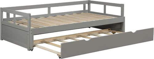 Vista 8 de Sofá cama extensible con nido, marco de cama de madera con diseño de individual a King, muebles de sala de estar y dormitorio, no necesita somier