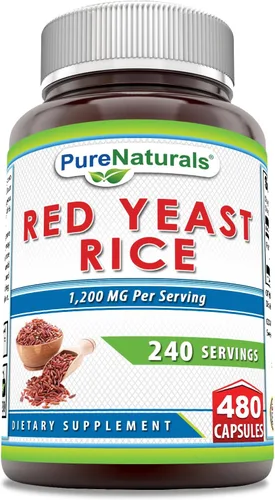 Vista 4 de Pure Naturals Arroz de levadura roja, 1200 mg por porción, suplemento de 240 cápsulas Sin OMG Sin gluten Fabricado en Estados Unidos