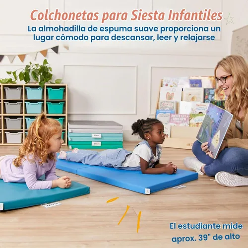 Vista 3 de ECR4Kids SoftZone - Alfombrillas plegables para reposo, diseño de arco iris, colchoneta para dormir, contemporánea, 5 piezas Contemporáneo