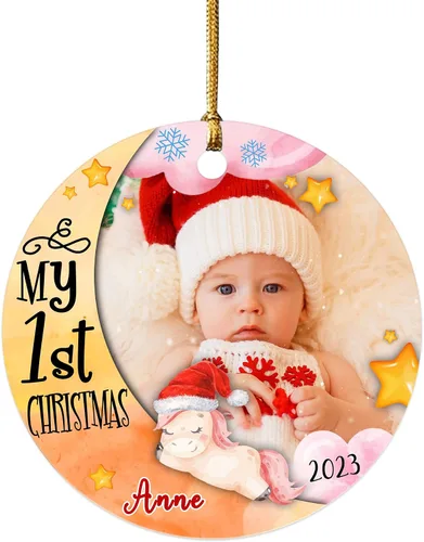Vista 15 de Impreso en EE. UU. Adornos de Navidad personalizados con foto de perro, adorno de árbol de Navidad con nombre y foto de cachorro personalizados